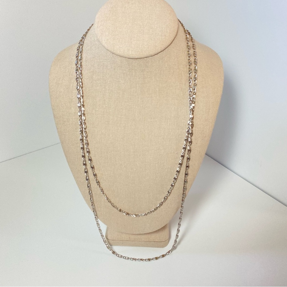 Vintage Crown Trifari Long Flapper 54" Silver Tone Scroll Snail Chain Necklace